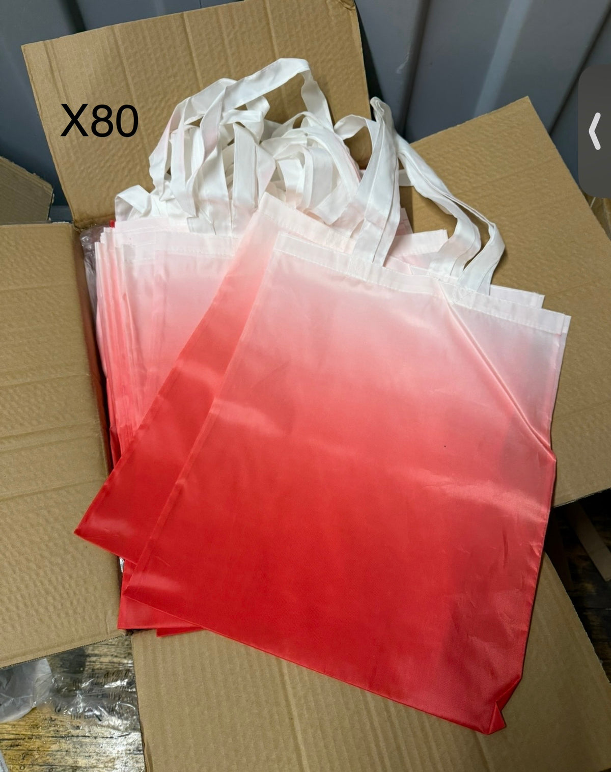 80x Red ombré polyester shopper tote bags