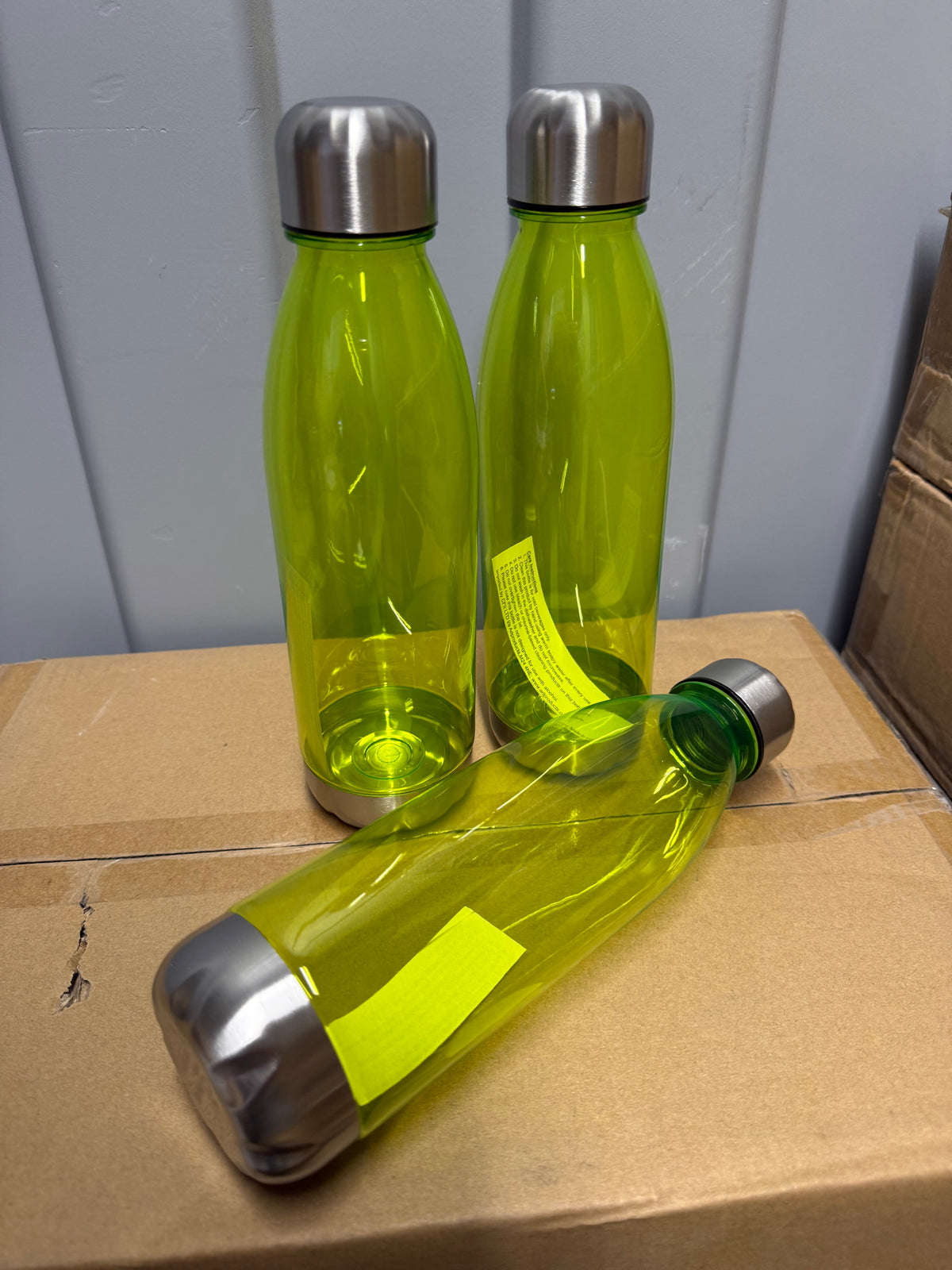 3 x plastic 700ml water bottles with chrome screw lids