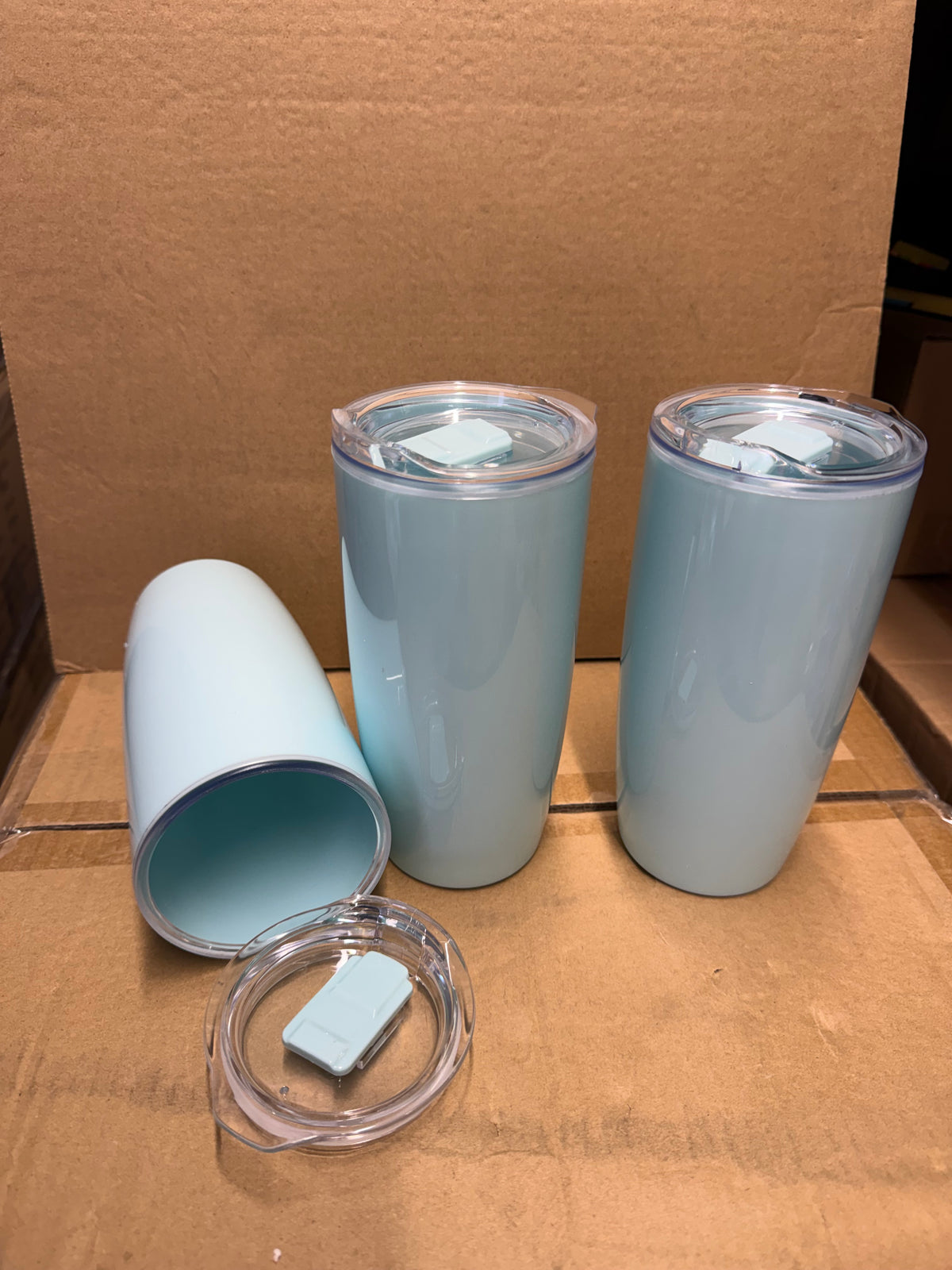 3x Blue Thermal Tumbler Hot Warm Insulated Drinks Flask Outdoor Coffee Tea Lid